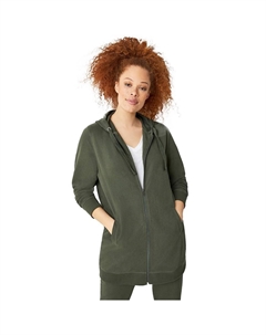 - женская длинная толстовка на молнии спереди больших размеров из френч терри, цвет Deep Olive Ellos