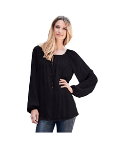 Женская крестьянская туника больших размеров с завязками на воротнике, черный Ellos