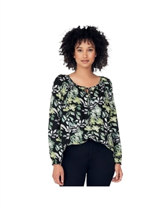 Женская крестьянская туника больших размеров с завязками на воротнике, цвет Black Multi Green Ellos