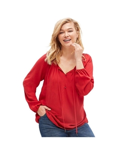 Женская крестьянская туника больших размеров с завязками на воротнике, цвет Rich Red Ellos