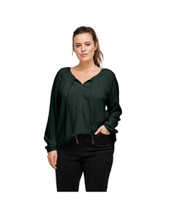 Женская крестьянская туника больших размеров с завязками на воротнике, цвет Deep Emerald Ellos