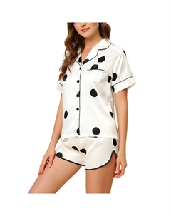 Женские атласные пижамные комплекты из 2 предметов для дома, футболки и шорт в горошек, цвет Black Dots Cheibear
