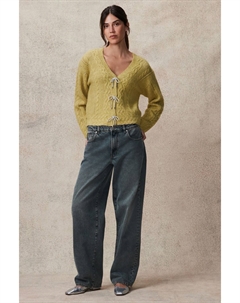 Кардиган с блестящими пуговицами бантиками, связанный косами, желтый Next