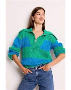 Джемпер с открытыми стежками и сетчатым воротником молнией, зеленый Next