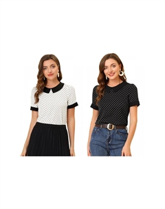 2 пары женских рубашек с воротником Питера Пэна, винтажные блузки в горошек, цвет Black White Allegra k