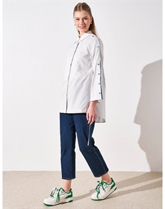 Аксессуар Пуговица Туника из поплина с синей отделкой Kayra