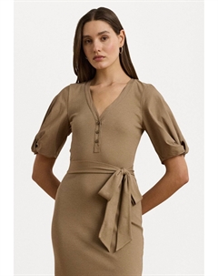 Платье из джерси BELTED RIB KNIT PUFF SLEEVE DRESS, коричневый Lauren ralph lauren