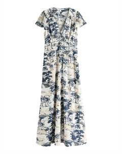 Платье макси FLUTTER SLEEVE V-NECK TIE WAIST, бежевый Next