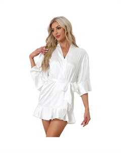 Женская атласная пижама с шелковистыми рукавами 3/4, домашняя одежда с завязкой на талии, халаты, белый Cheibear