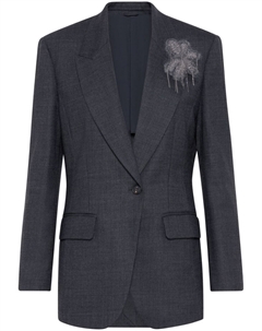 Однобортный блейзер с цветочной аппликацией, серый Brunello cucinelli