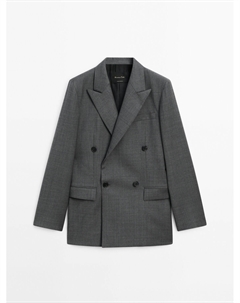 Двубортный пиджак из 100% шерсти, серый Massimo dutti