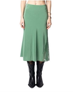 Шелковая юбка-миди Jayla с кружевной отделкой, зеленый Zadig&voltaire