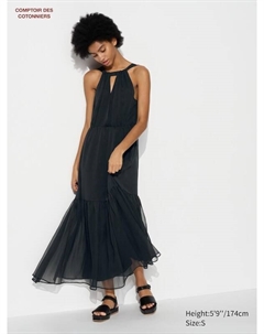 Шифоновое длинное платье, черный Uniqlo