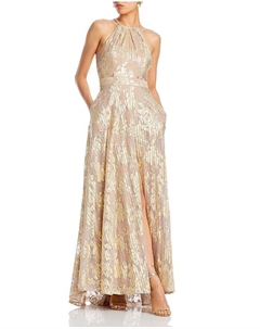 Платье-халтер с металлическим эффектом и фольгой, золотой Aqua