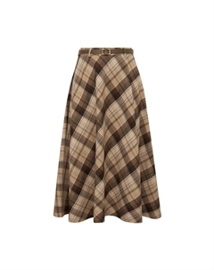 Женская юбка-колокол средней длины в британском стиле с поясом, клетка Deep breath