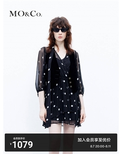 Платье с треугольным вырезом и юбкой в горошек из тутового шелка, черно-белый Moco