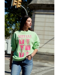 Лицензионная толстовка с надписью Nirvana Bright Washed, зеленый Next