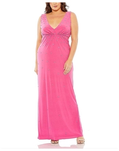 Платье из джерси с открытой спиной, украшенное стразами, розовый Mac duggal