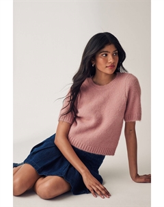 Джемпер с короткими рукавами и круглым вырезом, с добавлением шерсти, розовый Next