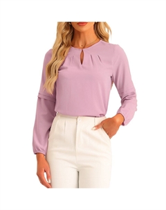 Женские рабочие топы, шифоновая рубашка, элегантная блузка с вырезом в виде выреза и длинным рукавом, розовый Allegra k