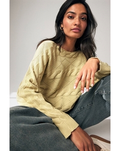 Джемпер с косами и открытыми плечами из 100% хлопка, желтый Next