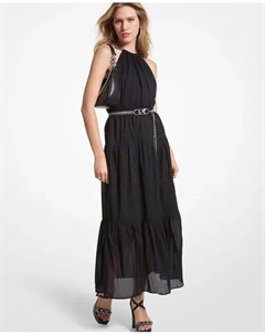 Длинное хлопковое платье с воротником-хомутом, черный Michael michael kors
