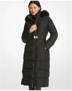 Длинный женский пуховик с капюшоном и поясом, черный Michael michael kors