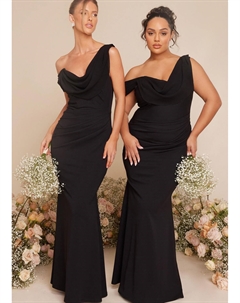 Асимметричное платье макси с воротником-хомутом, черный Quiz