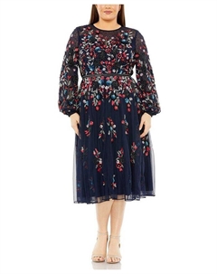 Коктейльное платье с длинными рукавами и бисером, синий Mac duggal