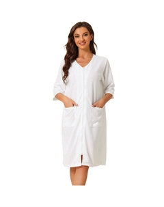 Женская вафельная пижама с рукавами 3/4, халат для спа, одежда для дома, халаты на молнии, белый Cheibear