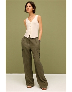 Широкие брюки в стиле милитари из смесового льна, зеленый Next