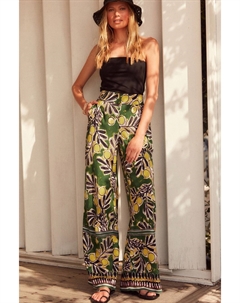 Льняные брюки с широкими штанинами, зеленый Next