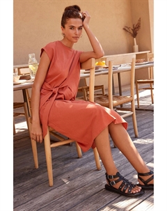 Летнее платье с короткими рукавами и завязками по бокам выполнено из 100% хлопка, розовый Next