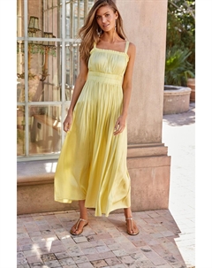 Платье миди из блестящего атласа на бретелях со сборками, желтый Next