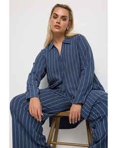 Широкие брюки с фактурной полоской, синий Yours