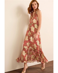 Шифоновое платье макси с металлизированным v-образным вырезом, розовый Next