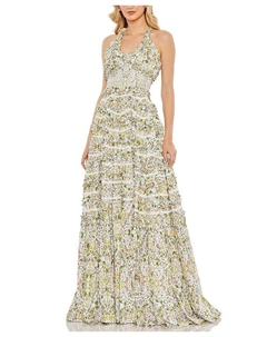 Платье-халат с перекрестными цветочными оборками на спине, слоновая кость/кремовый Mac duggal