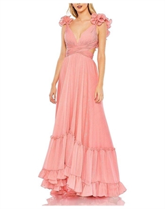 Платье А-силуэта с V-образным вырезом и рукавами-оборками, розовый Mac duggal