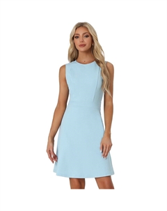 Женские однотонные расклешенные платья трапециевидной формы без рукавов для работы, цвет Light Blue Allegra k