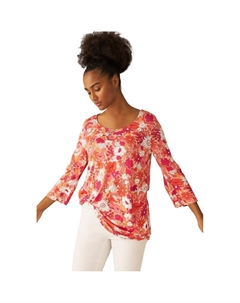 Женская трикотажная туника трапециевидного силуэта с рукавами-колокольчиками больших размеров, цвет Vintage Coral Floral Ellos