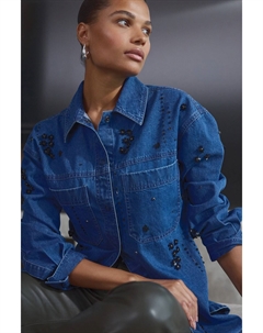 Рубашка из денима с отделкой, синий Next