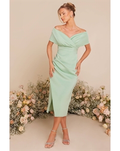 Платье миди Scuba с вырезом бардо, зеленый Quiz