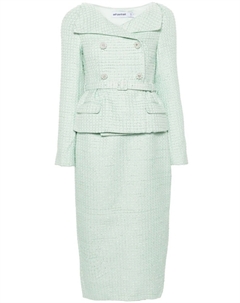 Двубортное твидовое платье миди, зеленый Self-portrait