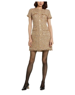 Мини-платье из ткани букле с короткими рукавами и карманами, коричневый/бежевый Mac duggal