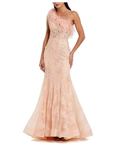 Платье-русалка на одно плечо, украшенное перьями, розовый Mac duggal