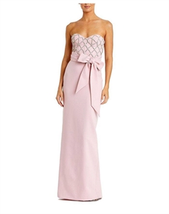 Платье-бюстье из крепа без бретелек с отделкой и бантом, розовый Mac duggal