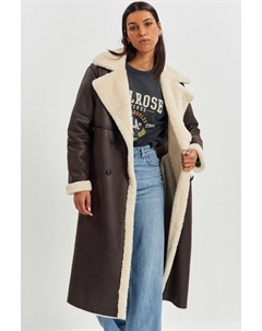 Длинное пальто из искусственной овчины, коричневый Next