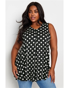 Свободная блузка без рукавов с принтом в горошек, черный Yours
