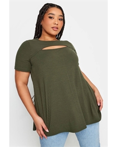 Рубчатая футболка с вырезами, зеленый Yours