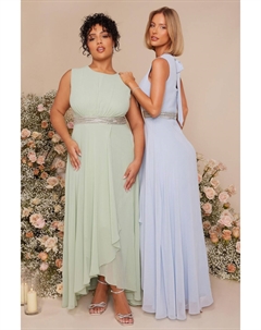 Шифоновое платье подружки невесты макси с пайетками и поясом, зеленый Quiz